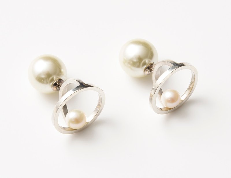 CP125 (freshwater pearl) - 耳环/耳夹 - 其他金属 白色