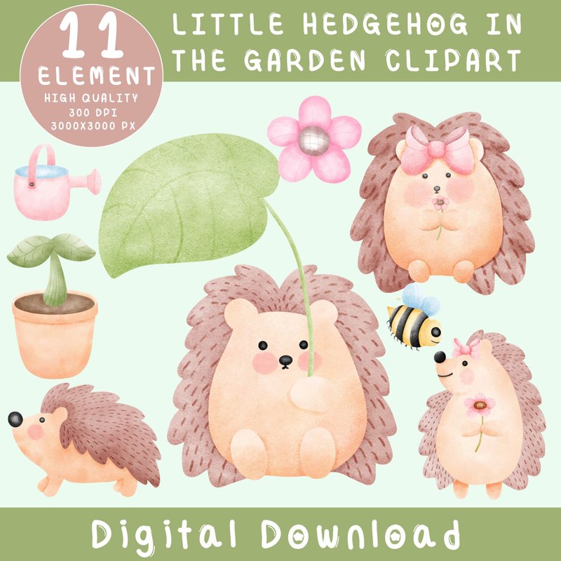 水彩刺猬卡通剪贴画 - 电子手绘真人画像/绘画/插画 - 其他材质 