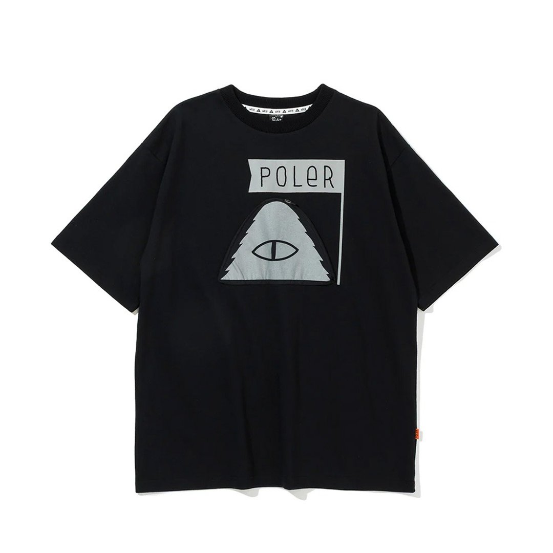 日本限定POLER PRM WASH SUMMIT POCKET TEE 山型眼口袋T恤 / 黑 - 男装上衣/T 恤 - 棉 黑色