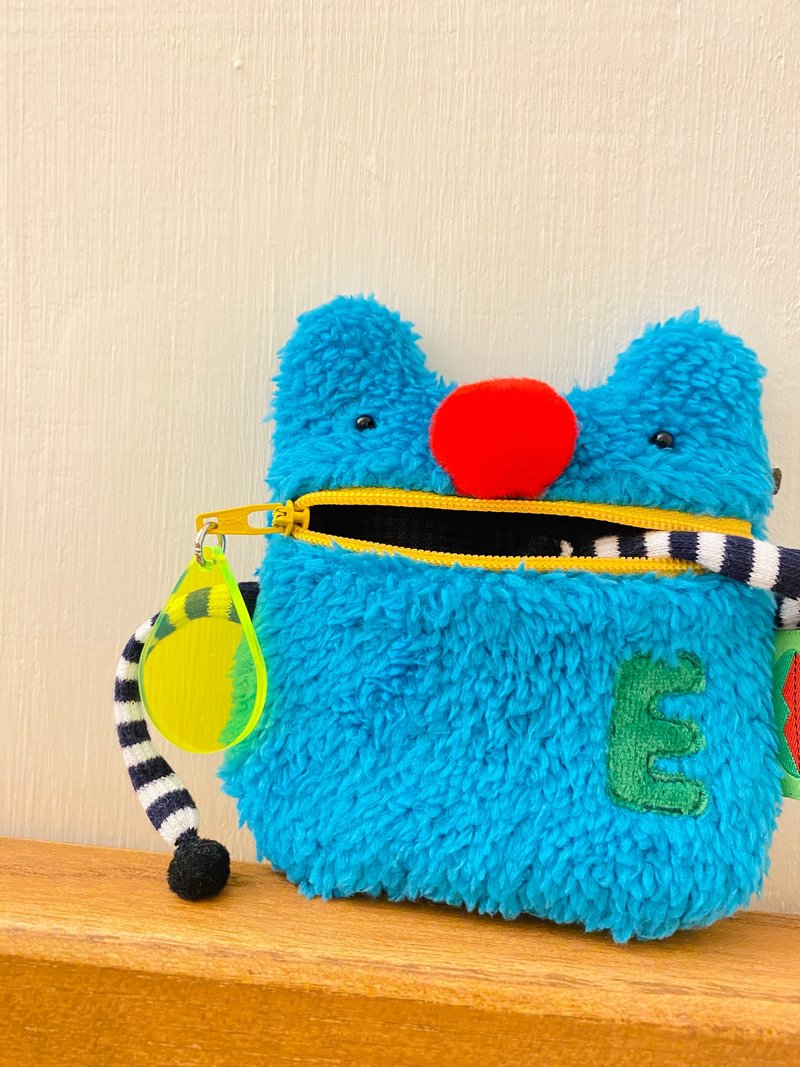 E*group 口水零钱包 加手  红鼻熊  天空蓝毛料 - 零钱包 - 棉．麻 蓝色