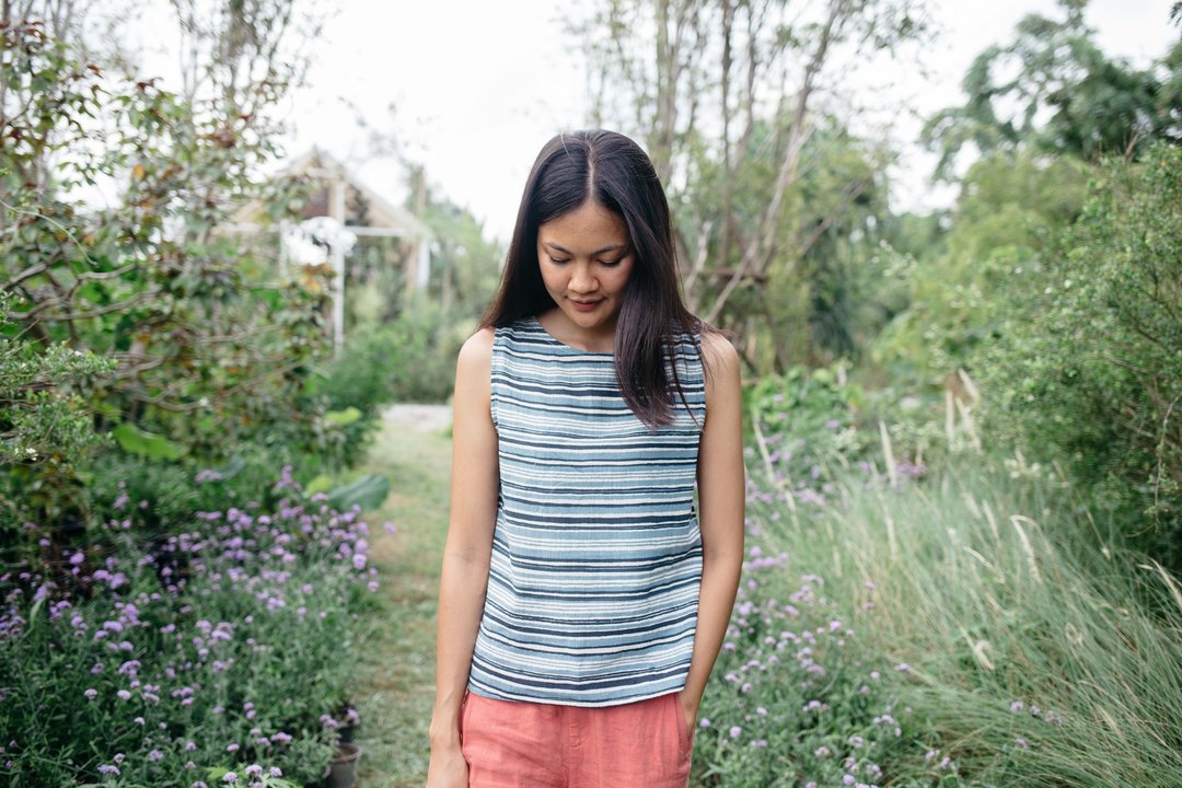 Mulmul water blue tank top - 女装背心 - 棉．麻 蓝色