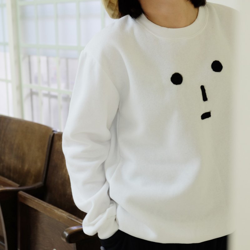 眼睛鼻子嘴巴 羊毛毡 大学T - 中性连帽卫衣/T 恤 - 棉．麻 白色