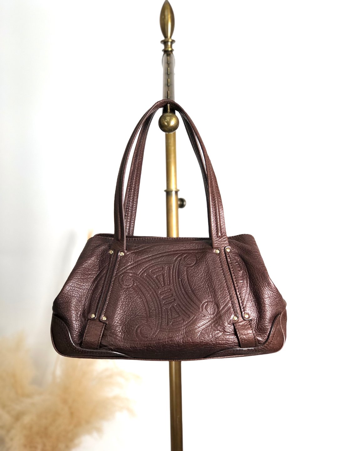 【 日本直送 名牌中古包 】CELINE  સેલિન টোট ব্যাগ 棕色 压纹Logo 皮革 vintage 古董 7dzt2e - 手提包/手提袋 - 真皮 咖啡色