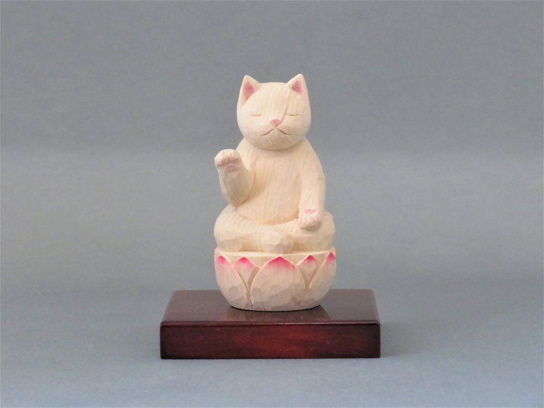 佛系猫咪 阿弥陀猫 木雕 1902 - 玩偶/公仔 - 木头 