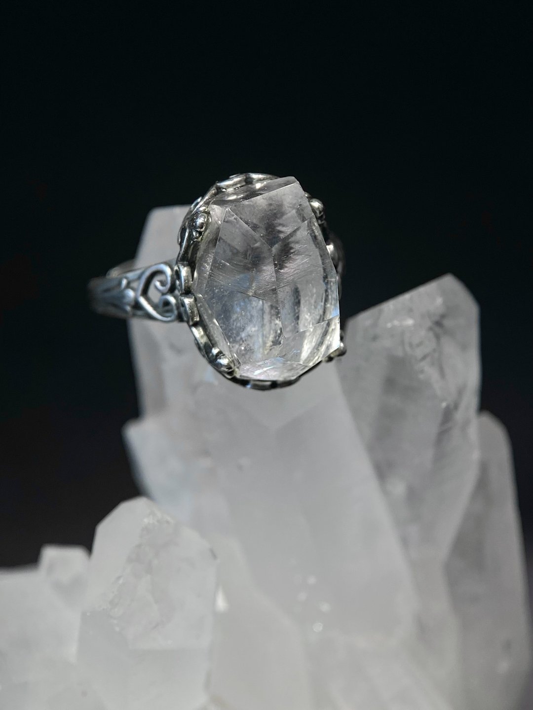 天然黑银钛水晶 S925银戒指 - 戒指 - 水晶 