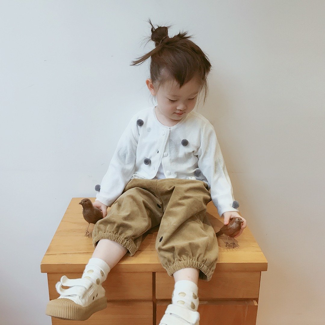 童装-TZ0218小灰球球白色针织外套 - imakokoni kids - 童装裙 - 棉 白色