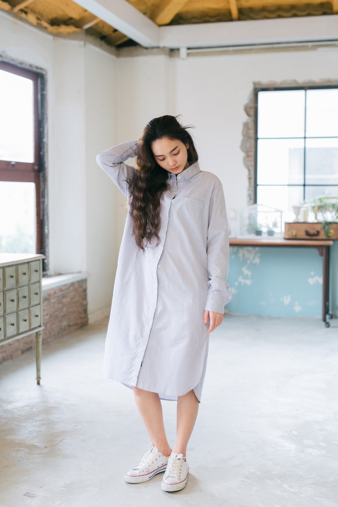 【Off-season sale】One Fine Day Dress Shirts Gray - 洋装/连衣裙 - 棉 灰色