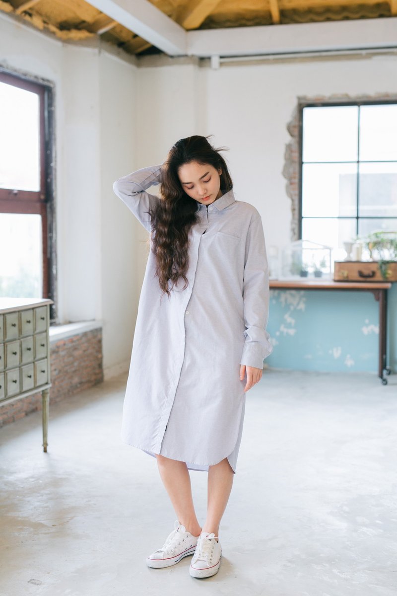 【Off-season sale】One Fine Day Dress Shirts Gray - 洋装/连衣裙 - 棉．麻 灰色