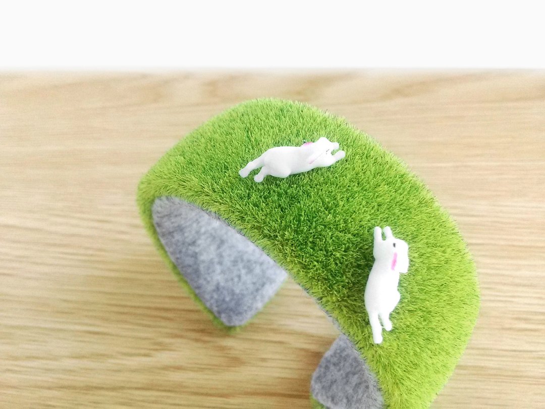 grass bracelet cuff Kawaii lawn bangle, Green bracelet, Gift for women, pretty - 手链/手环 - 羊毛 绿色