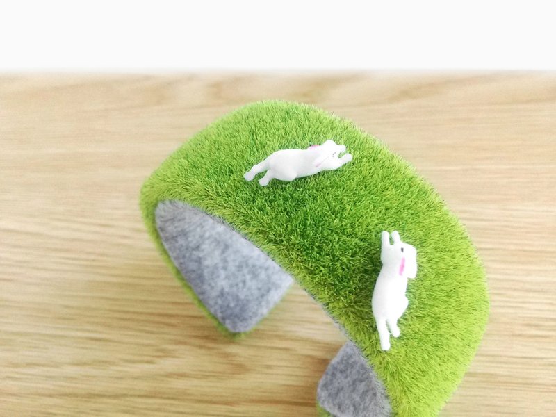 grass bracelet cuff Kawaii lawn bangle,Green bracelet, Gift for women, pretty - 手链/手环 - 羊毛 绿色