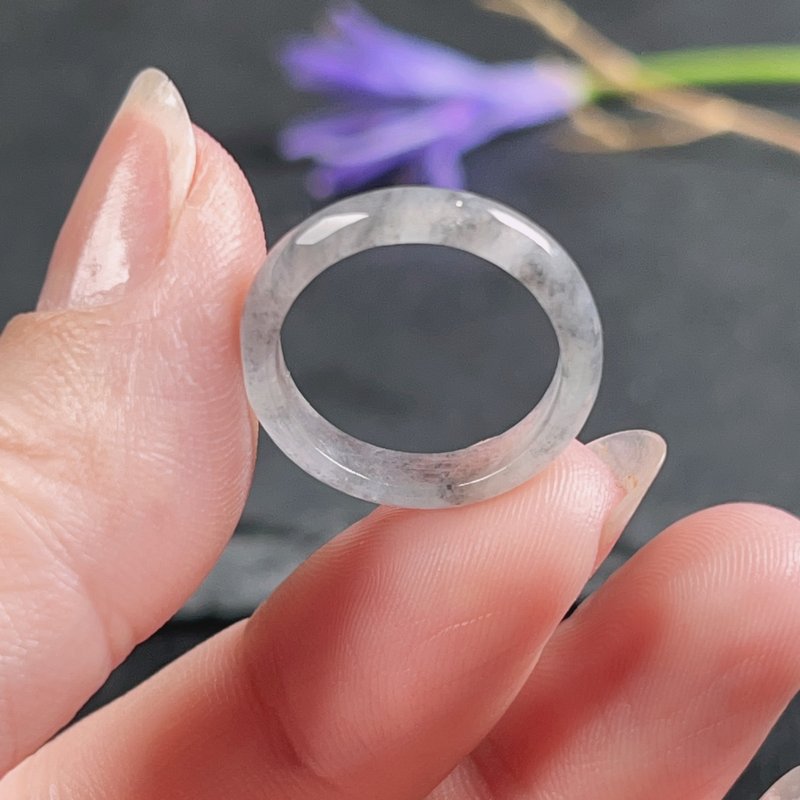 【求·缘】冰乌鸡翡翠戒圈 | 国际9围 | 天然缅甸翡翠A货 | 送礼 - 戒指 - 玉石 灰色