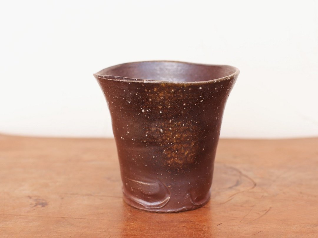 Bizen shochu drinking (large) 【wave】 s1-021 - 酒杯/酒器 - 陶 咖啡色