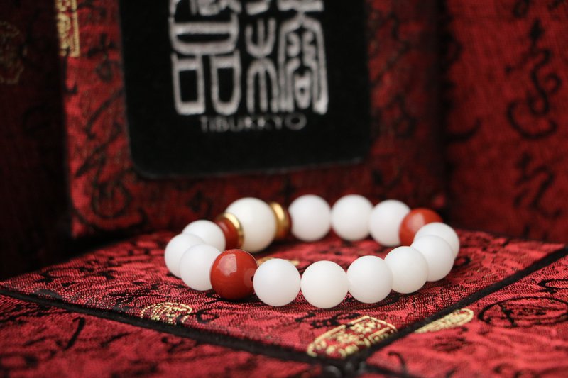 全玉化砗磲手珠 10mm 柿子红南红隔珠 串珠设计 手珠 设计 - 手链/手环 - 半宝石 