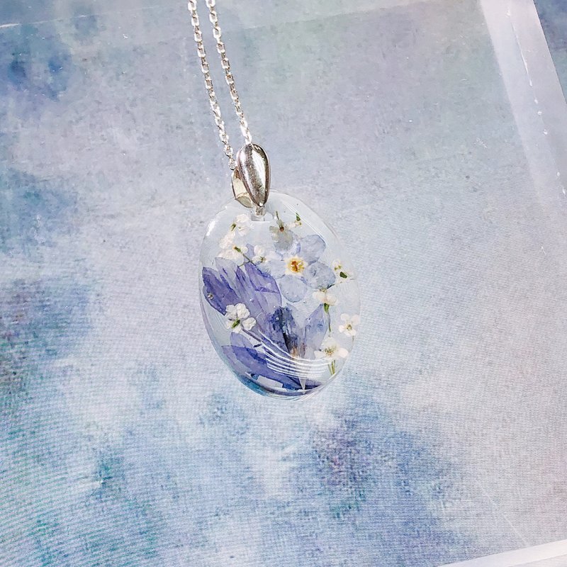 名画首饰 | 莫内艺术家油画 押花项链吊坠 | 925纯银 - 项链 - 树脂 蓝色