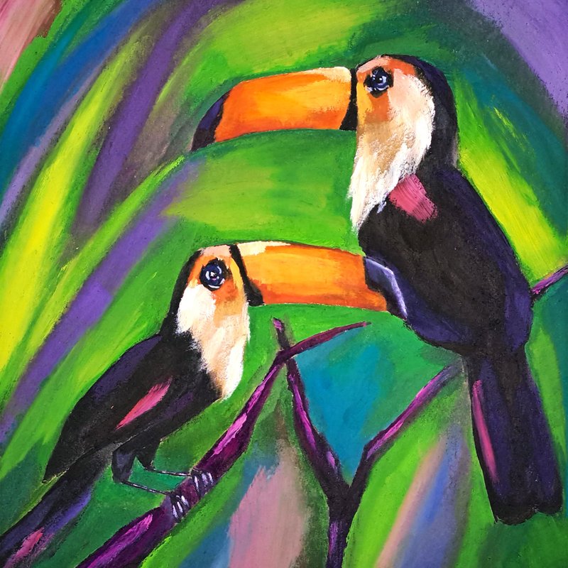 巨嘴鸟画雀原创艺术情侣巨嘴雀油画动物 - 海报/装饰画/版画 - 其他材质 多色