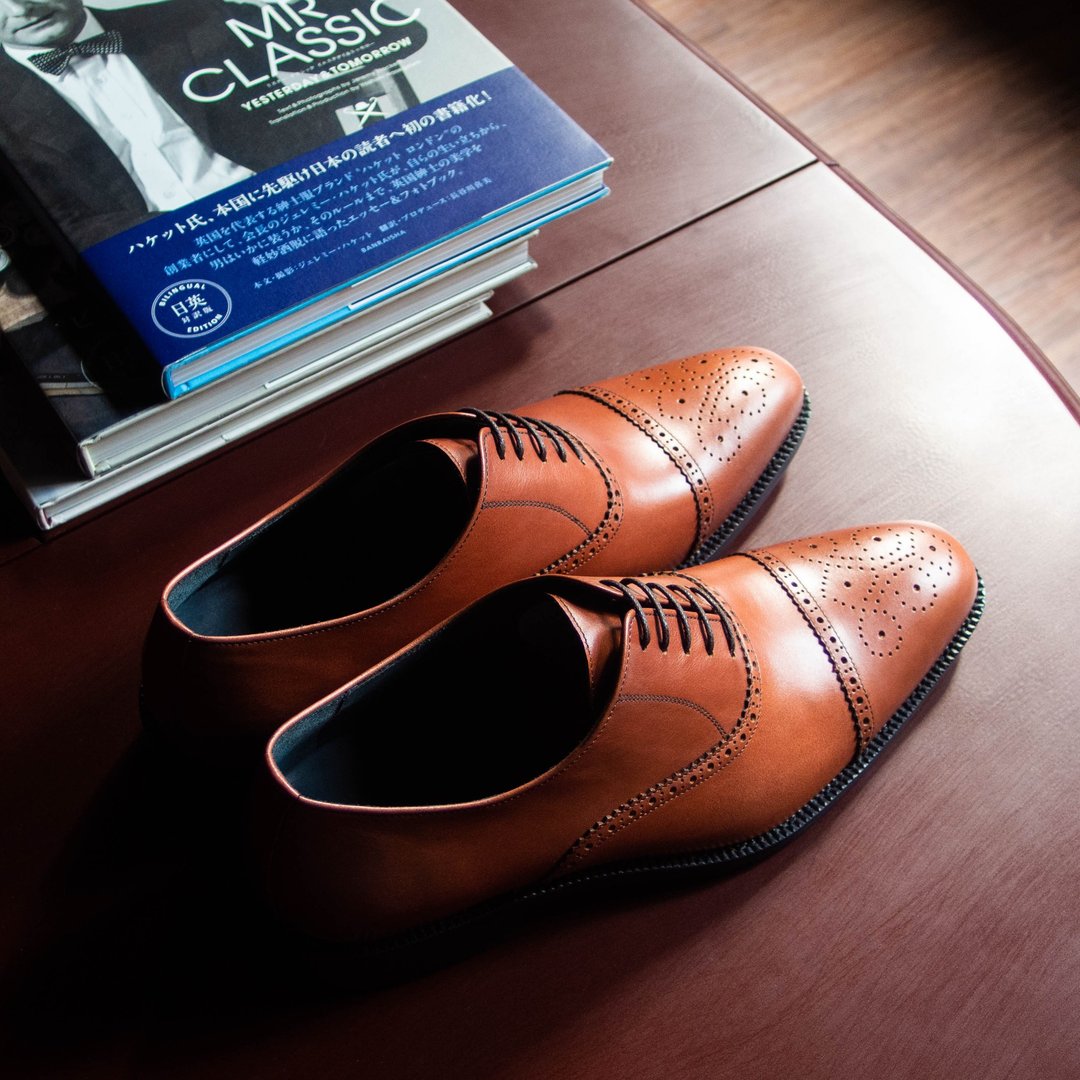 REGENT 横饰雕花牛津鞋-棕 / Semi Brogue Oxford-Tan - 男款皮鞋 - 真皮 橘色