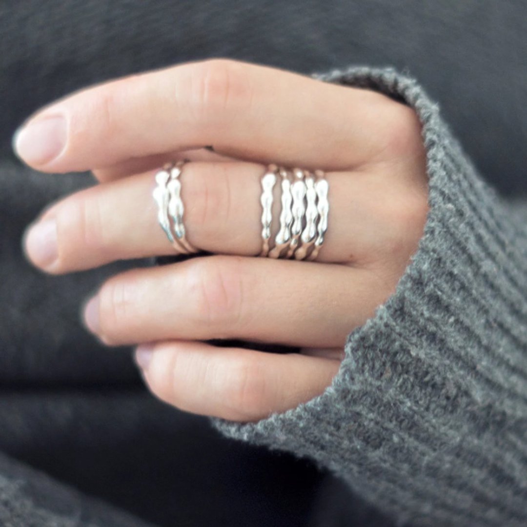 Water Wave Ring Set – 7 pcs - 戒指 - 纯银 银色