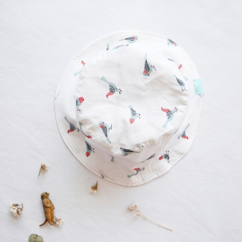 温柔双面渔夫帽系列 | 温暖白鸟 //女生 M / 58  最后一顶/只有这顶/ - 帽子 - 棉．麻 白色