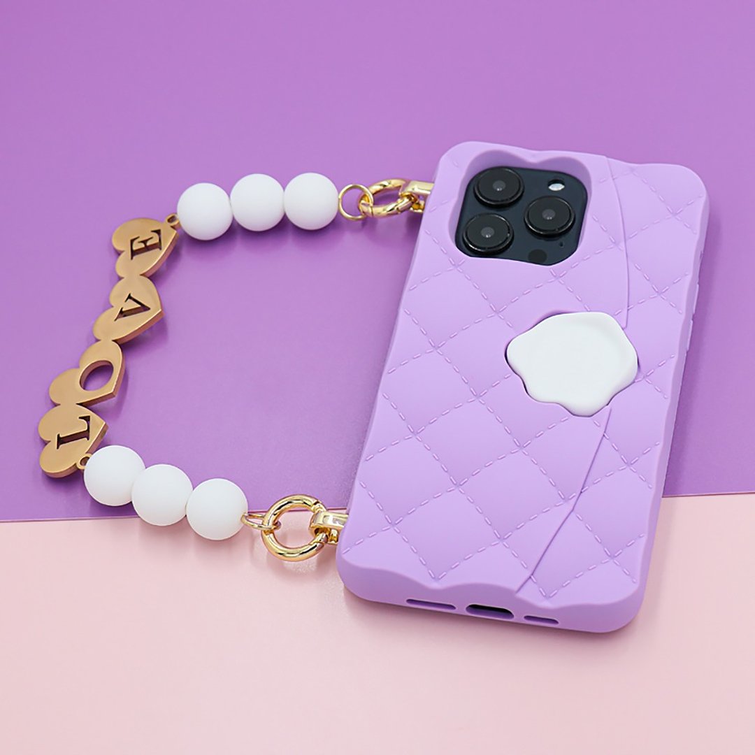 【Candies】iPhone 14 系列 - 经典小香风晚宴包 Love 紫 手机壳 - 手机壳/手机套 - 硅胶 紫色