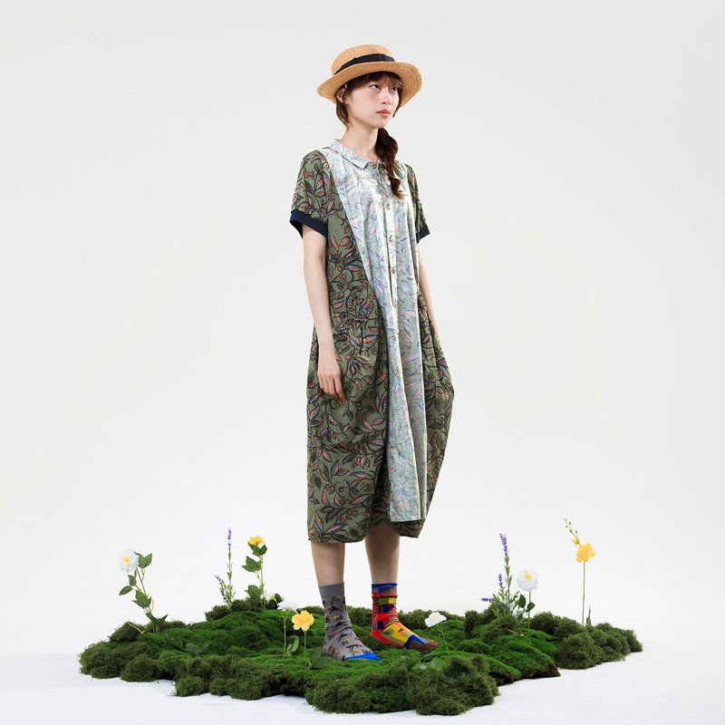 立体廓型正反拼接衬衫式洋装 - 洋装/连衣裙 - 棉．麻 多色