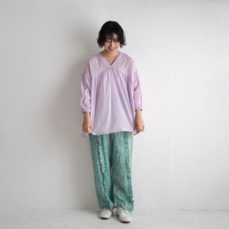 卡迪莫斯林打褶罩衫 / purple - 女装衬衫 - 棉．麻 粉红色