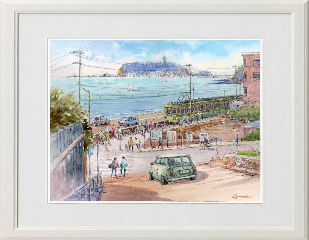 湘南晴日・江之岛与江之电 水彩画原作 - 海报/装饰画/版画 - 纸 蓝色