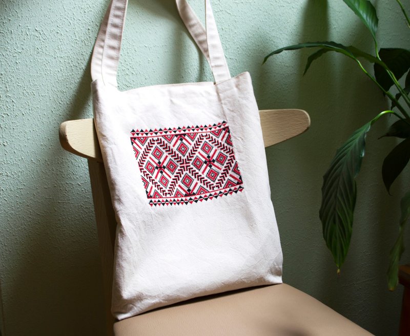 “传承”手工刺绣托特包 – 传统民俗纹饰，手工礼品 - 手提包/手提袋 - 棉．麻 多色