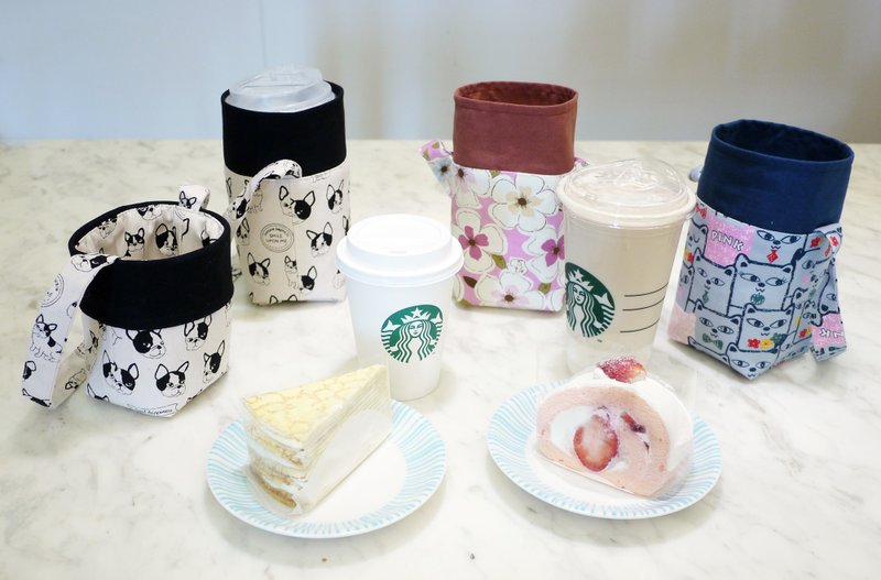 24H快速出货/双面用饮料提袋/一面可放大杯翻面可放中杯饮料 - 随行杯提袋/水壶袋 - 棉．麻 