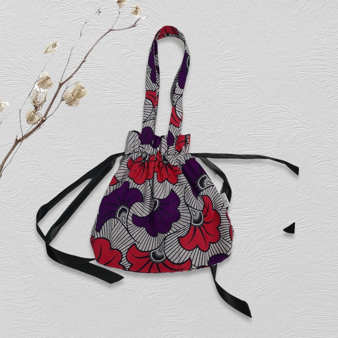 African print drawstring bag, shoulder bag, Ribbon drawstring bag Tote bag Gifts - 束口袋双肩包 - 棉 粉红色