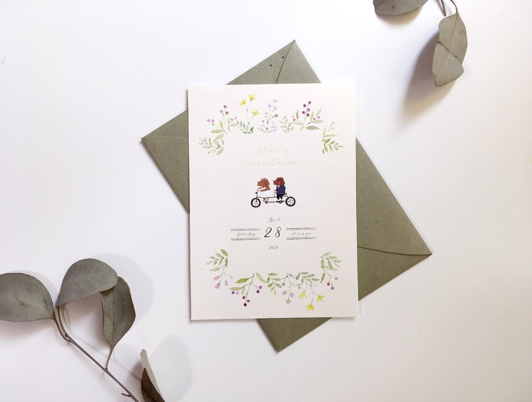 我想和你一起生活狗狗水彩插画喜帖/邀请卡 公版/定制 - 喜帖 - 纸 绿色
