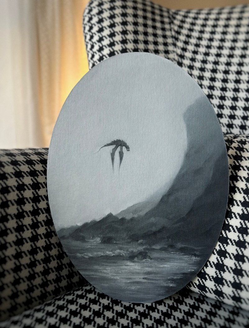 幻想龙油画，原创艺术品，椭圆形画布上的同人墙装饰 - 墙贴/壁贴 - 其他材质 灰色