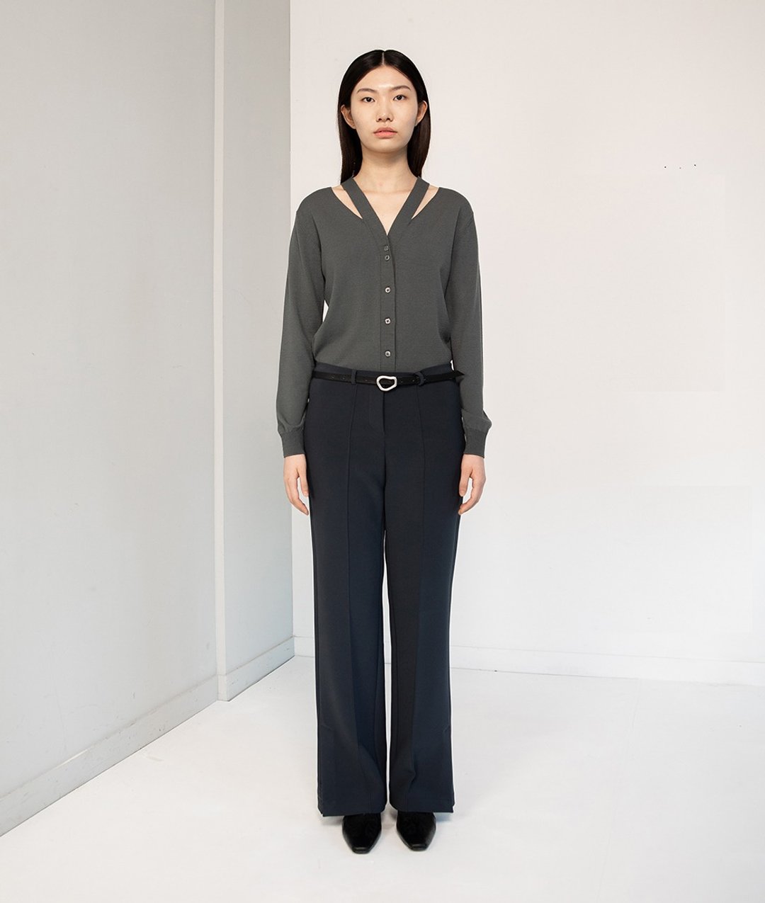 肩镂空针织开襟衫/ 深灰 - 女装针织衫/毛衣 - 其他人造纤维 灰色
