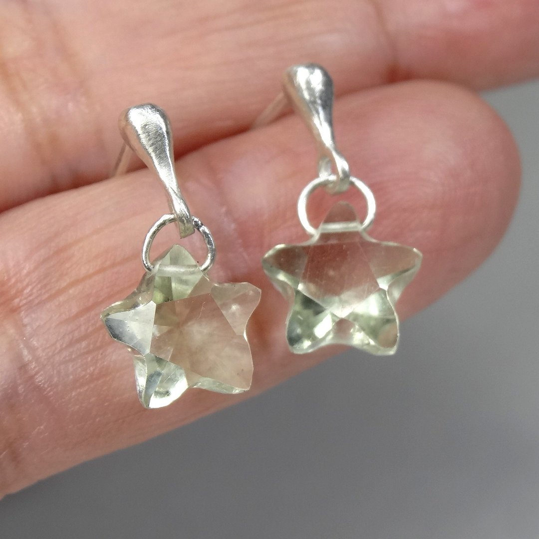 耳环 天然 绿紫晶 水晶 立体 星星 造型切割 925银饰 饰品 首饰 - 耳环/耳夹 - 宝石 绿色