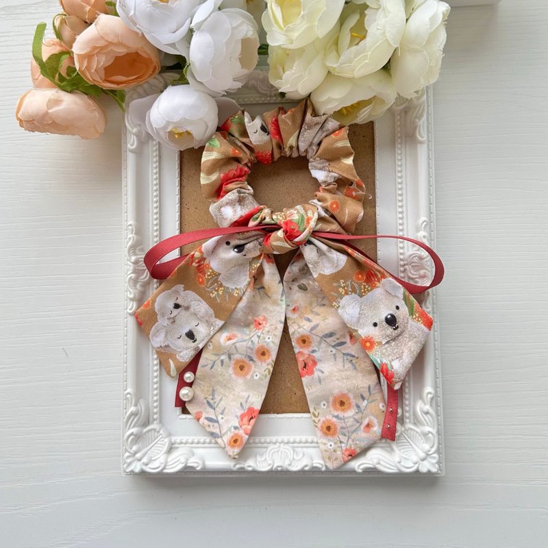 最后现货-棉布长尾蝴蝶结发圈大肠圈发饰-可爱无尾熊 - 发饰 - 其他材质 咖啡色