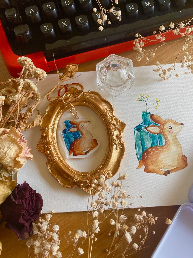 Zoesforest森林复古文具钥匙圈-小鹿古董墨水瓶 - 钥匙链/钥匙包 - 压克力 