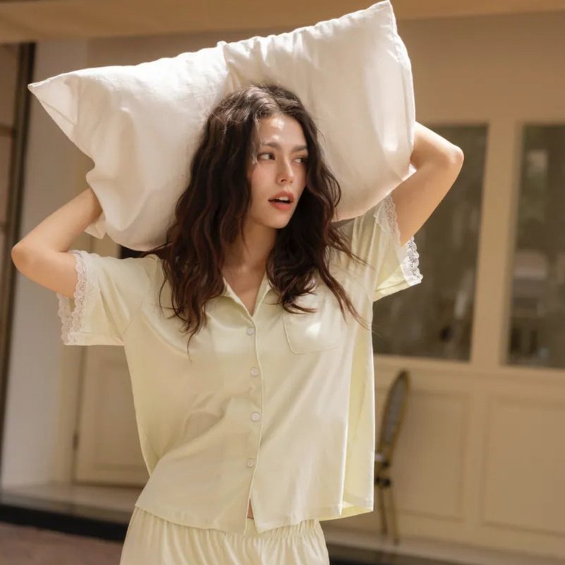 夏绿蒂白日梦 水柔棉蕾丝短袖长裤 - 居家服/睡衣 - 其他材质 绿色