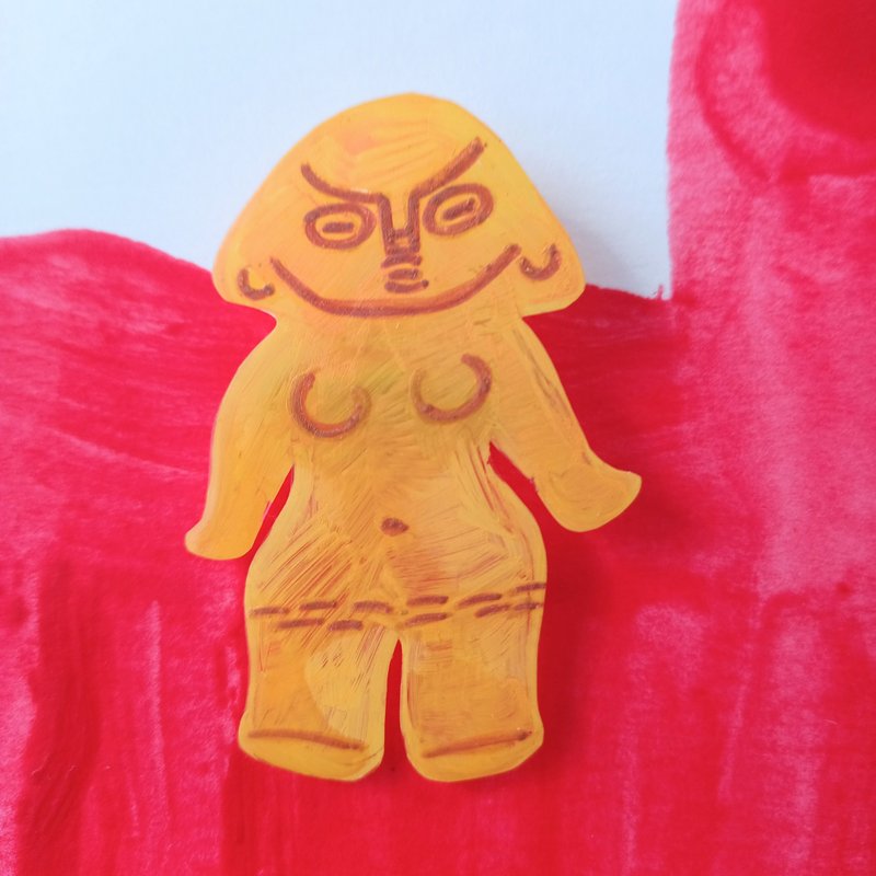 胸针 陶偶 手绘 独一无二 粉色 - 胸针 - 塑料 黄色