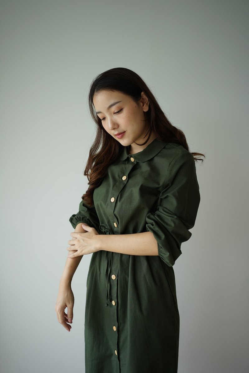 TONGMUAN 洋装 - 绿色 - 洋装/连衣裙 - 棉．麻 绿色