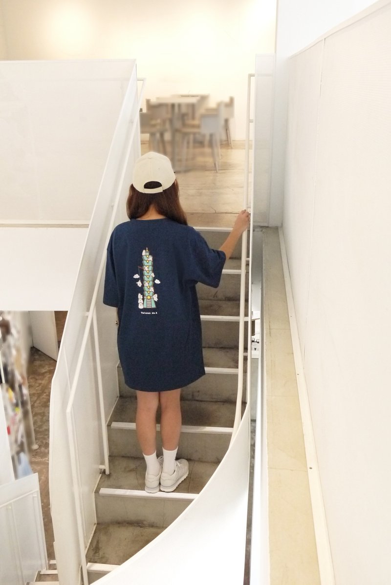 麻糬兔101-oversize T-shirt(蓝) - 其他 - 棉．麻 蓝色