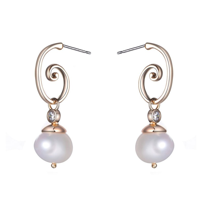 弯钩明珠锆石耳环(共两色) - 耳环/耳夹 - 珍珠 金色