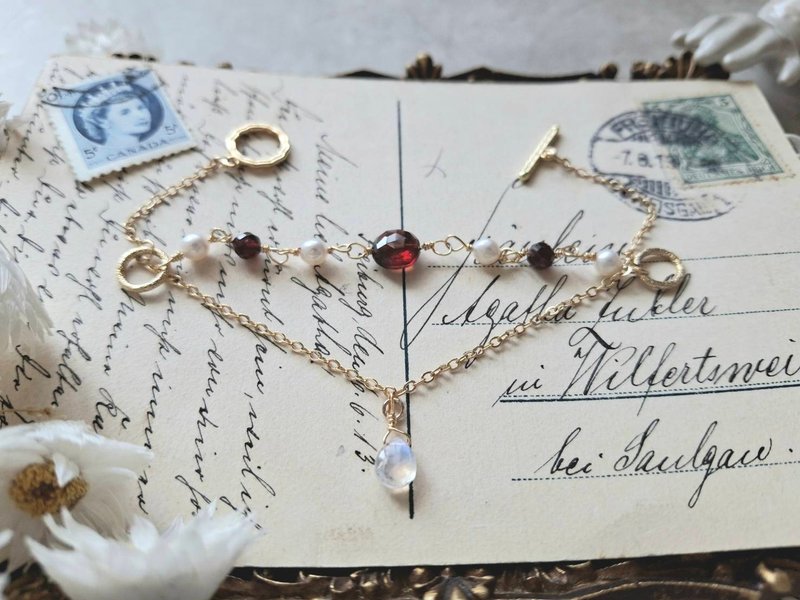 i sea you 拜占庭－双层手链－印度红石榴、斯里兰卡月光石、珍珠 - 手链/手环 - 半宝石 