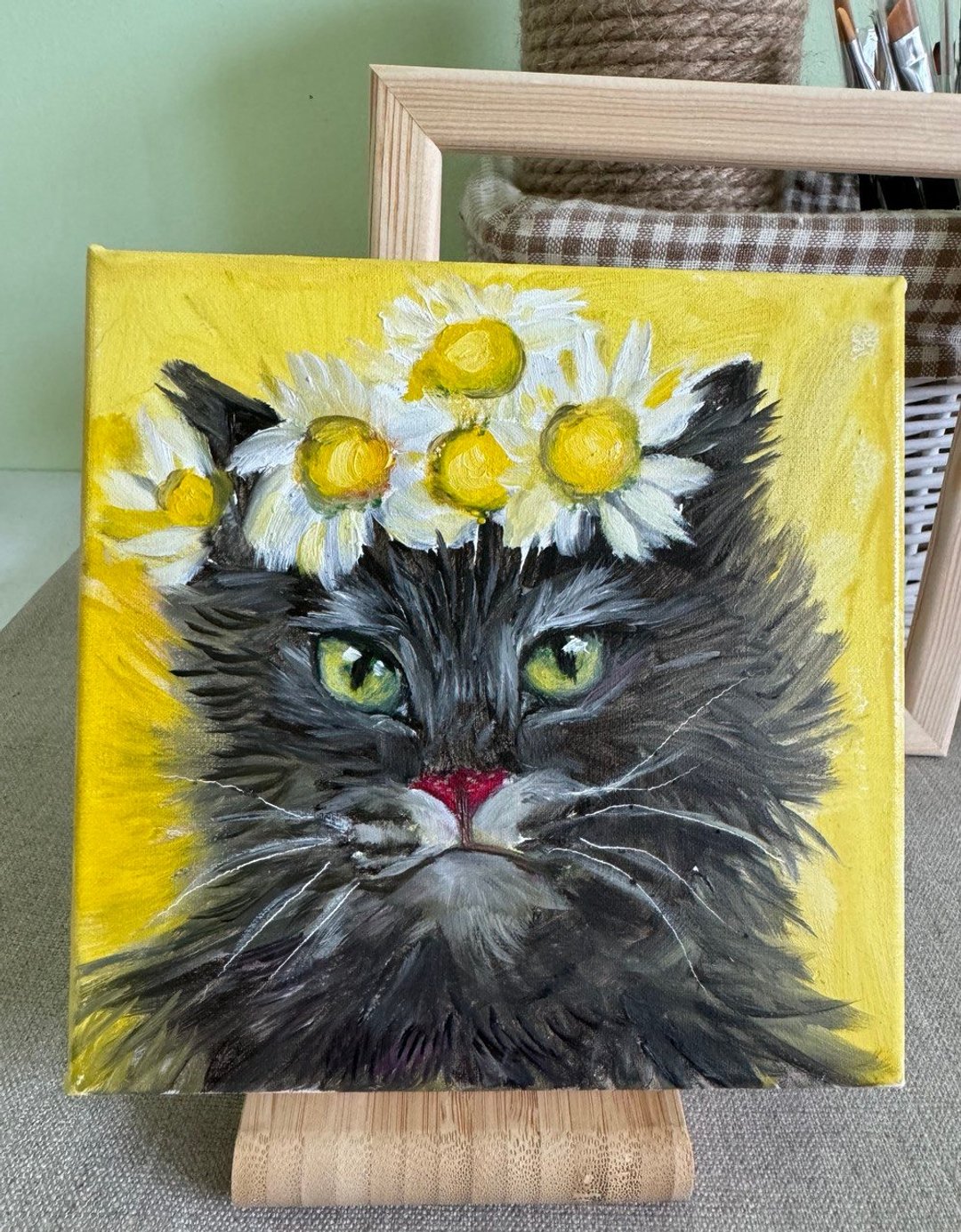 图片 猫和雏菊。油画 - 墙贴/壁贴 - 其他材质 多色