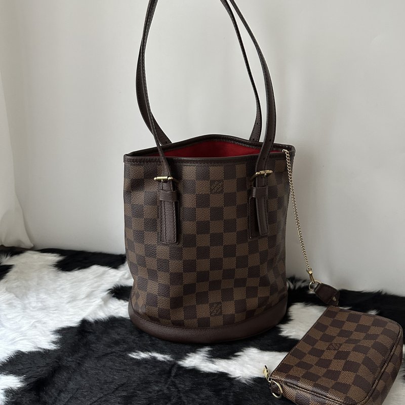 中古包 LOUIS VUITTON 路易威登 棋盘格水桶托特包 - 手提包/手提袋 - 真皮 咖啡色