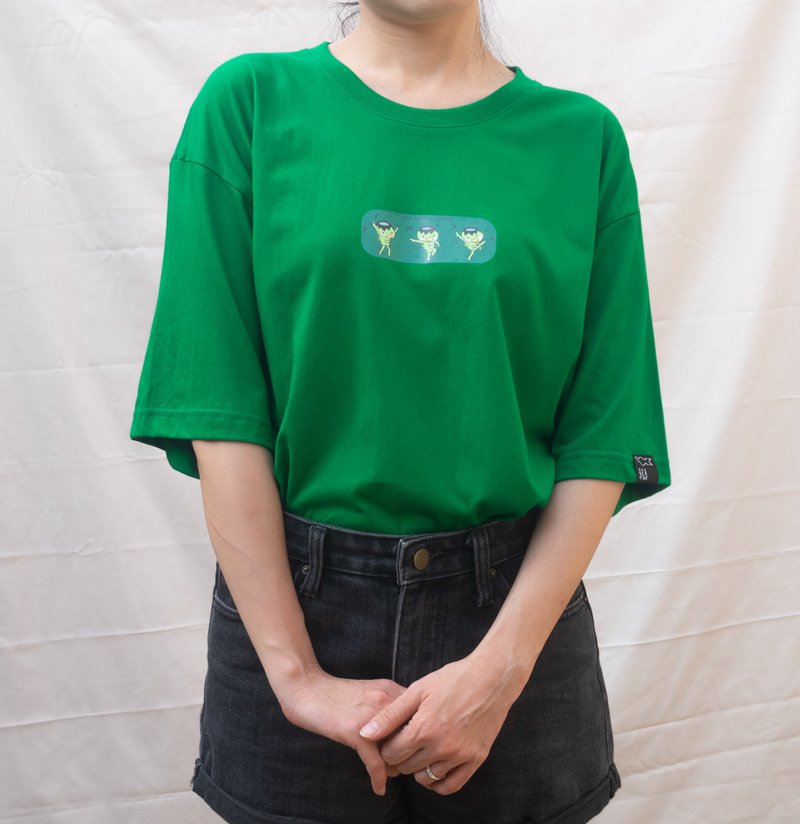 【Off-season sale】Oversize T-shirt - Kappa Dance - Green - 中性连帽卫衣/T 恤 - 棉．麻 绿色