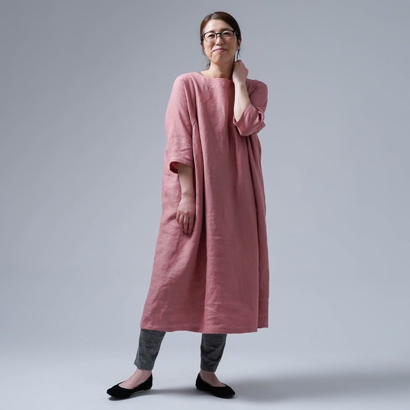 wafu [Introduction] Limited quantity all-purpose size Linen dress / Asaake a083m-asa2 - 洋装/连衣裙 - 棉．麻 粉红色