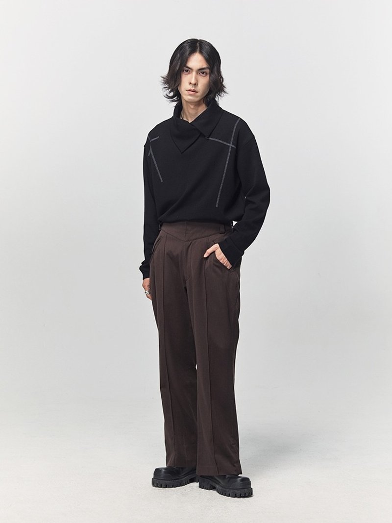 【墨黑/泥土棕 】精纺羊毛/西部微喇叭长裤 - 男士长裤 - 棉．麻 黑色