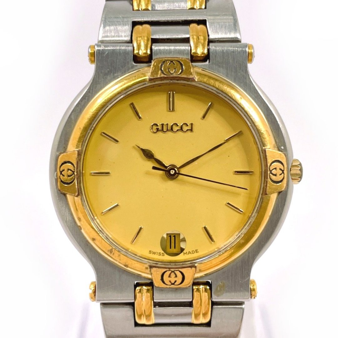 【日本直送 中古美品】经典 GUCCI 手表 9000M 不锈钢 双色 表壳 银金 罗马数字 太阳能 古董 - 女表 - 不锈钢 银色