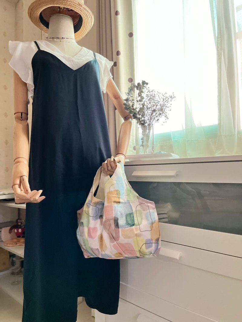 原创手作春天的感觉/粉彩几何图形打褶手拿包/手挽包 - 手提包/手提袋 - 棉．麻 粉红色