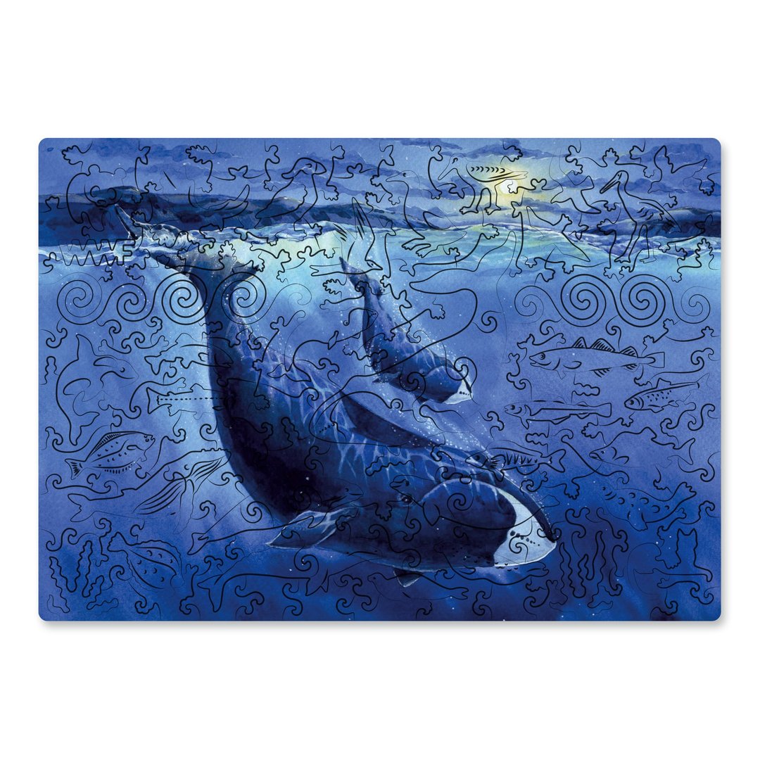 木制拼图 DAVICI 弓头鲸 WWF 21 x 30 厘米 150 个零件 - 拼图 - 木头 蓝色