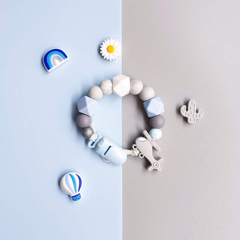 【定制】长款 奶嘴链 奶嘴链夹 / 12颗珠珠 / 食用级硅胶 - 玩具/玩偶 - 硅胶 多色